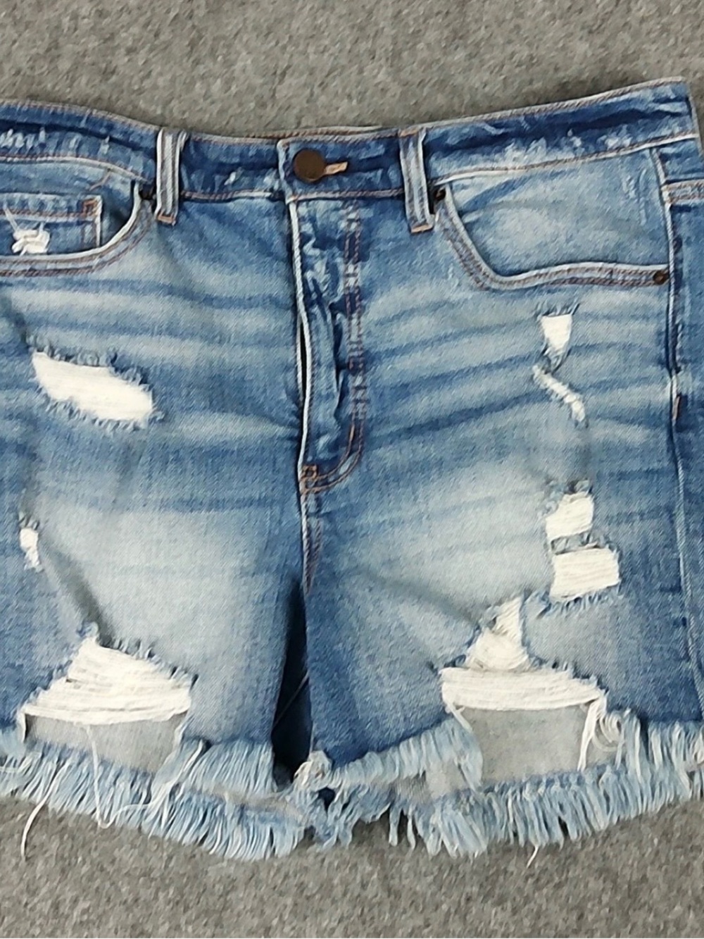 BKE Light Blue Distressed Denim Shorts with Frayed Hem